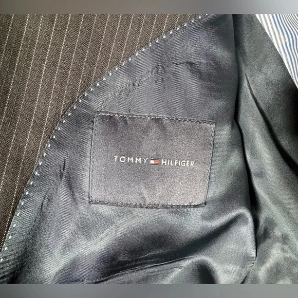 Tommy Hilfiger Jacket Black Striped 100% Wool Twill Blazer Sport Coat 44L - Picture 10 of 12